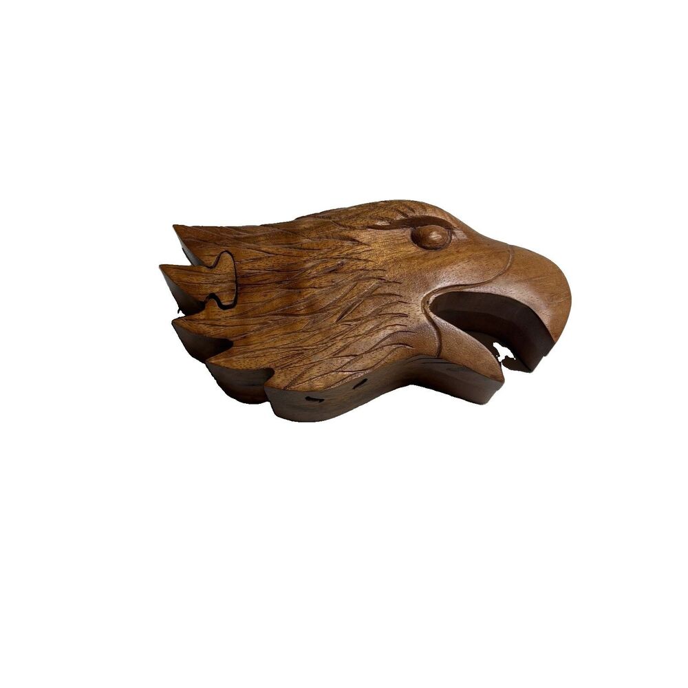 Eagle Carved Wood wooden keepsake intarsia Puzzle Jewelry box Hidden Compartment